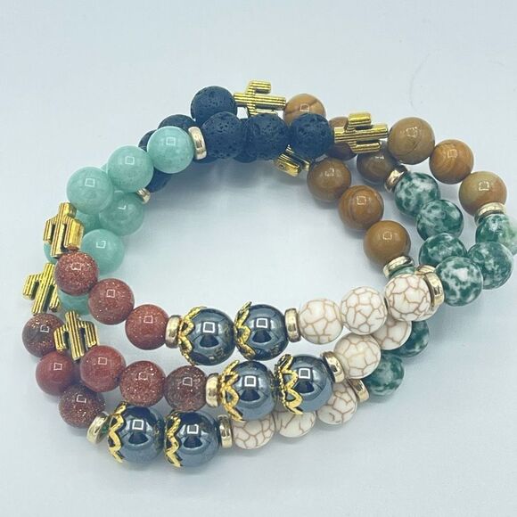 Desert cowgirl 2 beaded stretch bracelet ONE NEW sandstone hematite lava Amazoni - Picture 5 of 8